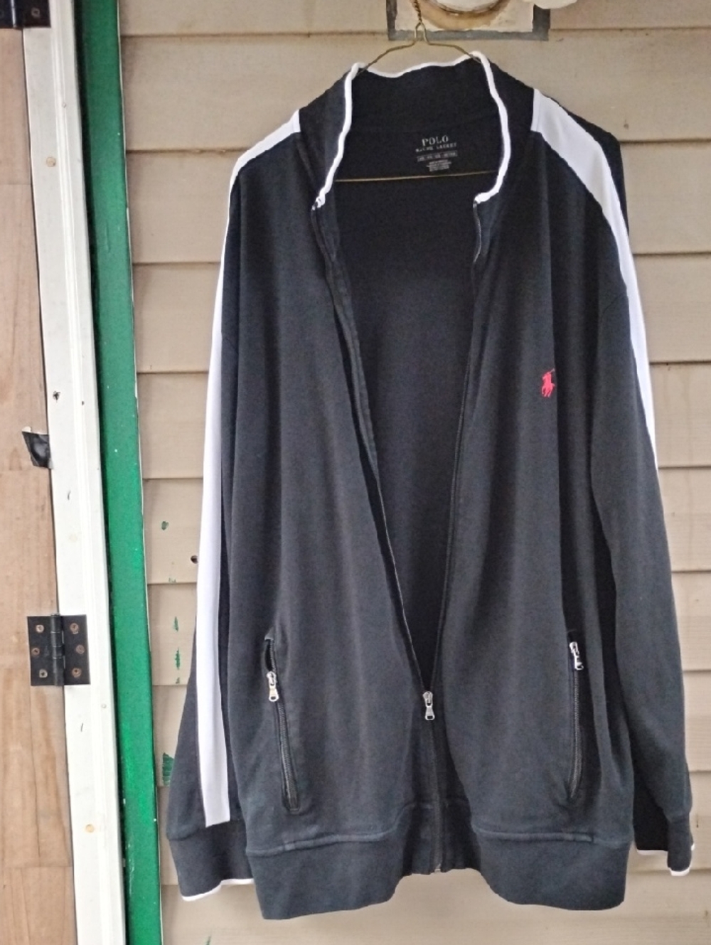 Polo by Ralph Lauren Black and White Zip-Up Track Jacket with Red Pony